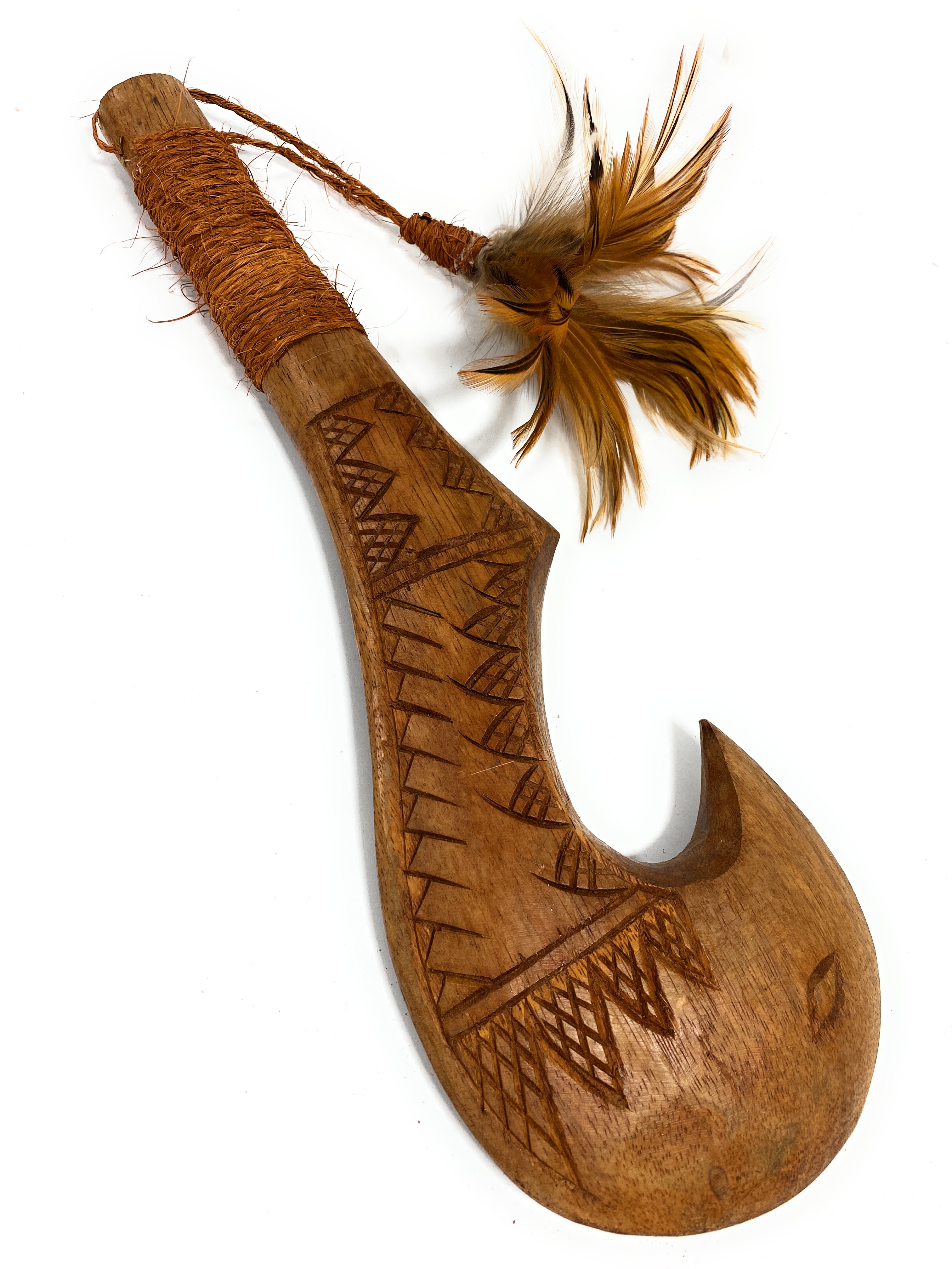 Fish Hook Moana Fijian Club 16 inch w/ Brown Feathers  | #bla605740a Fish Hook Moana Fijian Club 16 inch w/ Brown Feathers  | #bla605740a